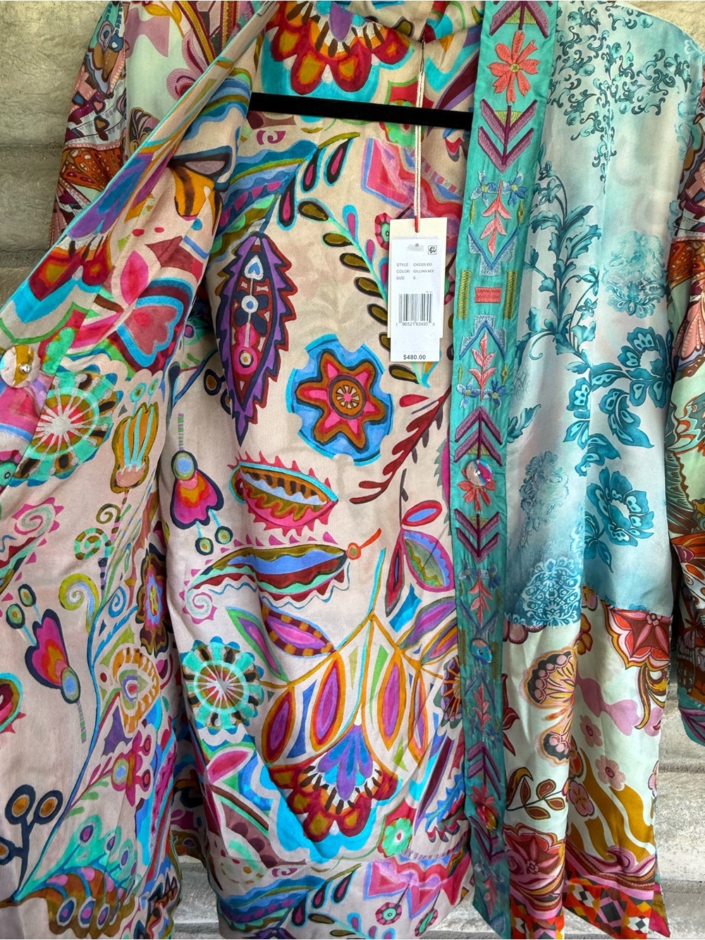 Johnny Was Reversible PATCHWORK GILLIAN KIMONO top Silk Small, large $480 - Picture 11 of 11